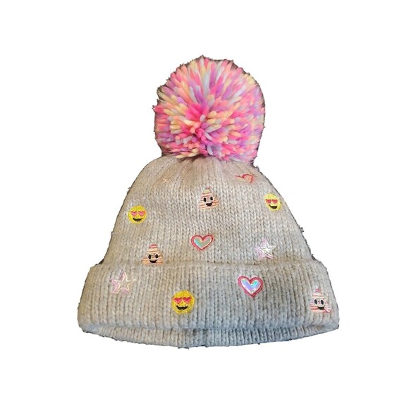 Girls Emoji Knit Hat With Colorful Pompom Grey Lined Childrens Place - Picture 1 of 10